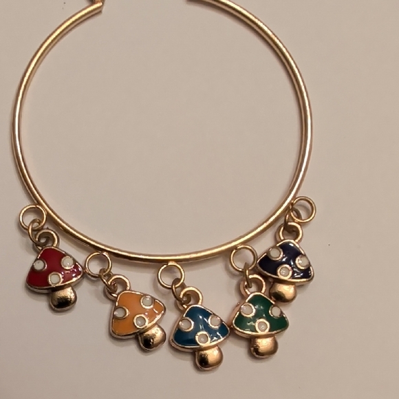 Gold Hoop Earrings with Colorful Mushroom Charms - Picture 2 of 5